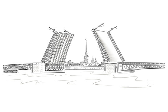 black and white bridge opening over water clip art preview