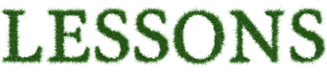 Lessons - 3D rendering fresh Grass letters isolated on whhite background.