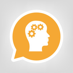 Gelbe Sprechblase - Zahnräder im Kopf