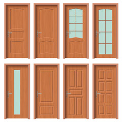 Obraz premium Wooden door set, Interior apartment closed door with iron hinges