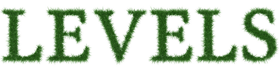 Levels - 3D rendering fresh Grass letters isolated on whhite background.