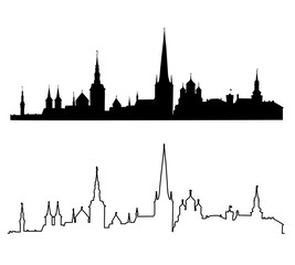 Set of silhouettes of the main sights of Tallinn. Estonia.Vector illustration. - obrazy, fototapety, plakaty