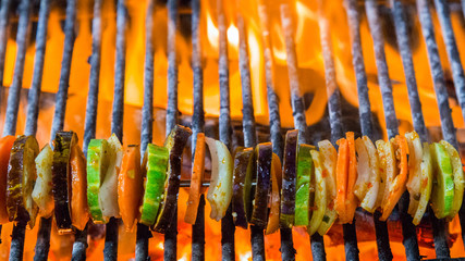 kebab vegetables cooked spicy skewers