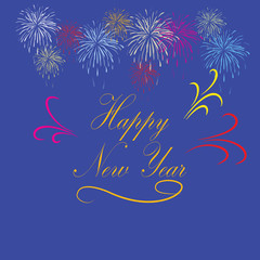 Happy New Year hand lettering on blue background
