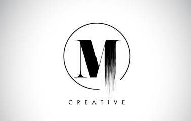 M Brush Stroke Letter Logo Design. Black Paint Logo Leters Icon.