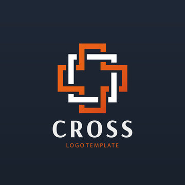 Medical center logo with a cross. Abstract geometric cross symbol. Christian cross icon. Doctor logo help icons business logo