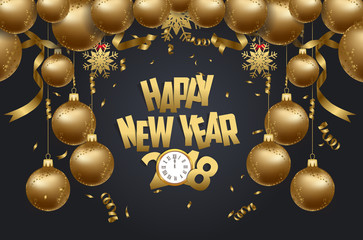 happy new year 2018 background with christmas confetti gold and black colors lace for text 2018