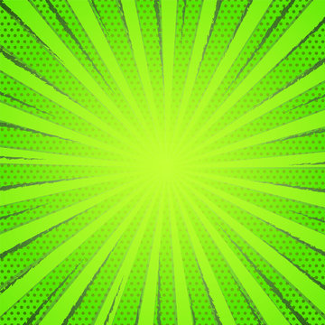 retro comic green rays background raster gradient halftone, stock vector illustration eps 10