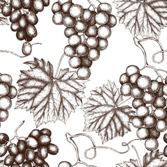 Seamless pattern with vinatge Grapes illustration