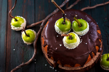 Cake with apples. top view