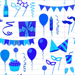 Flat vector icons Celebration party carnival festive icons set. Colorful symbols and elements - mask, gifts, presents, balloon, hat, cap