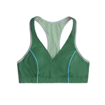 green racer back sports bra isolated on white background