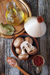 Fototapeta premium Mushroom champignon in tajin and olive oil