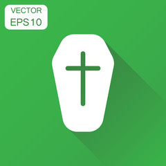 Fototapeta premium Halloween grave icon. Business concept gravestone pictogram. Vector illustration on green background with long shadow.