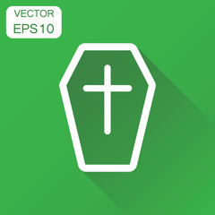 Obraz premium Halloween grave line style icon. Business concept gravestone pictogram. Vector illustration on green background with long shadow.