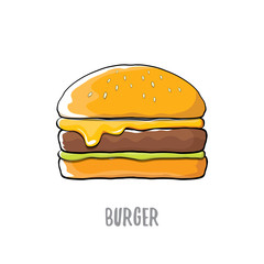 vector cartoon burger with cheese, meat and salad icon isolated on white background.