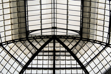 Metal and glass vintage roof seen from below