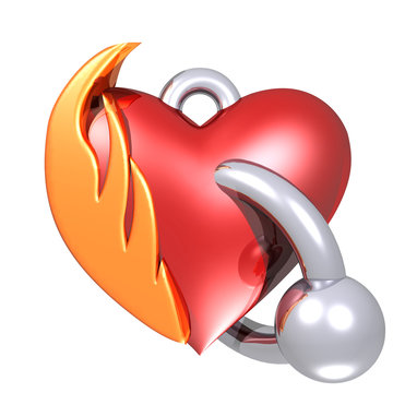 Pierced heart earring with flame