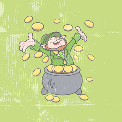 Cheerful Leprechaun Find Gold Cauldron Treasure