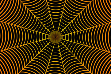 Golden spider web on black background - vector pattern