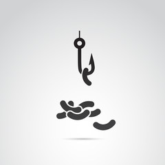 Worm on hook vector icon.