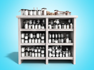 trading table with jars 3d render on blue background
