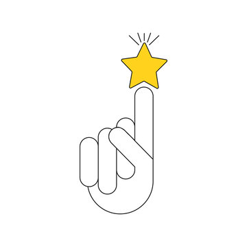 Vector illustration of a human hand. Icon with the image of the silhouette of the hand and the golden star for the application, website, infographic, business presentation on a white background