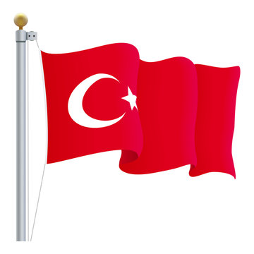 Waving Turkey Flag Isolated On A White Background. Vector Illustration. Official Colors And Proportion. Independence Day