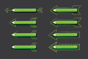 Various Green Pencil Arrows on Black background