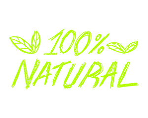 100% natural green hand sketch vector 
