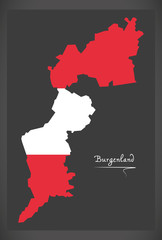 Burgenland map of Austria with Austrian national flag illustration