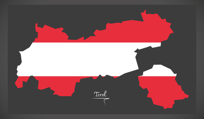 Tirol map of Austria with Austrian national flag illustration