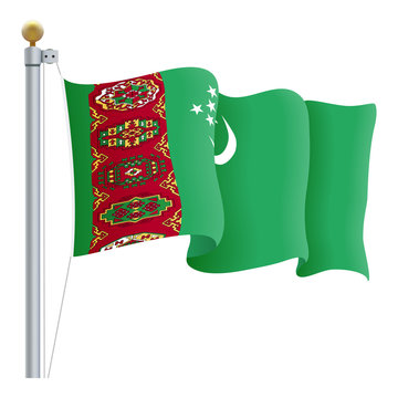 Waving Turkmenistan Flag Isolated On A White Background. Vector Illustration. Official Colors And Proportion. Independence Day