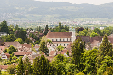 Obraz premium Arlesheim, Dorf, Arlesheimer Dom, Dom, Domplatz, Dorfplatz, historische Häuser, Spazierweg, Baselland, Birstal, Frühling, Sommer, Schweiz