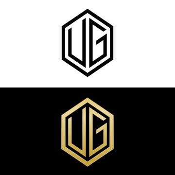 initial letters logo ug black and gold monogram hexagon shape vector