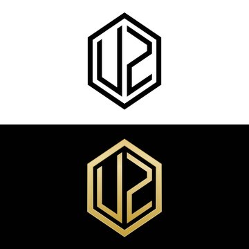 initial letters logo uz black and gold monogram hexagon shape vector