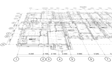 Detailed architectural plan, floor plan, blueprint layout, perspective view