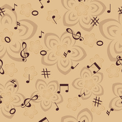 music notes and flowers seamless background