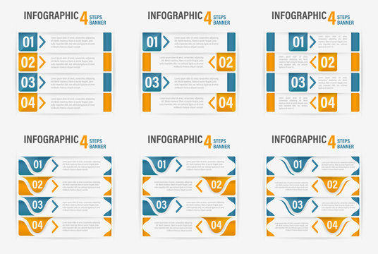 Set of Infographic four steps vector horizontal banner.