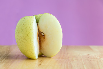 Cut chinese pear on the wooden board