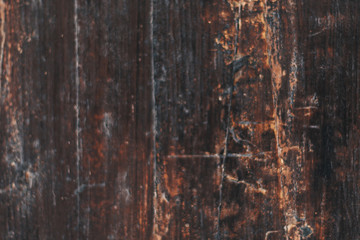 Closeup of old natural wood grunge texture. Dark surface with old natural wooden pattern. Rustic table top view with copy space for text.