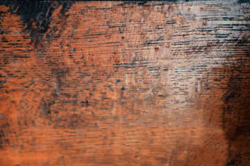 Closeup of old natural wood grunge texture. Dark surface with old natural wooden pattern. Vintage wooden floor. Rustic table top view with copy space for text.
