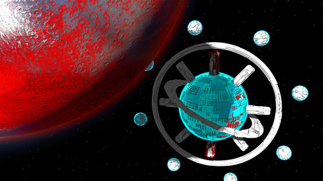 Astronave spaziale, citt&agrave; del futuro, fantascienza, sci-fi, parallelepipedi, centro urbano, unit&agrave; abitative, spazio. Base spaziale