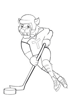  Coloring book Tiger plays hockey. Cartoon style. Isolated image on white background. Clip art for children.