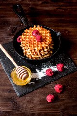 cooking holiday breakfast with wafer on wooden background