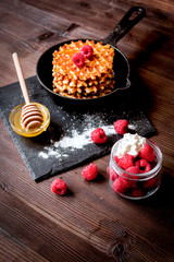 cooking holiday breakfast with wafer on wooden background