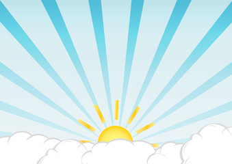 Vector cloud with sunlight on blue background