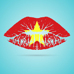 Vietnam Flag Lipstick On The Lips Isolated On A White Background. Vector Illustration. Kiss Mark In Official Colors And Proportions. Independence Day