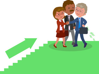 Fototapeta premium three success managers climbing a staircase, vector illustration