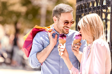 Couple relaxing after shopping.